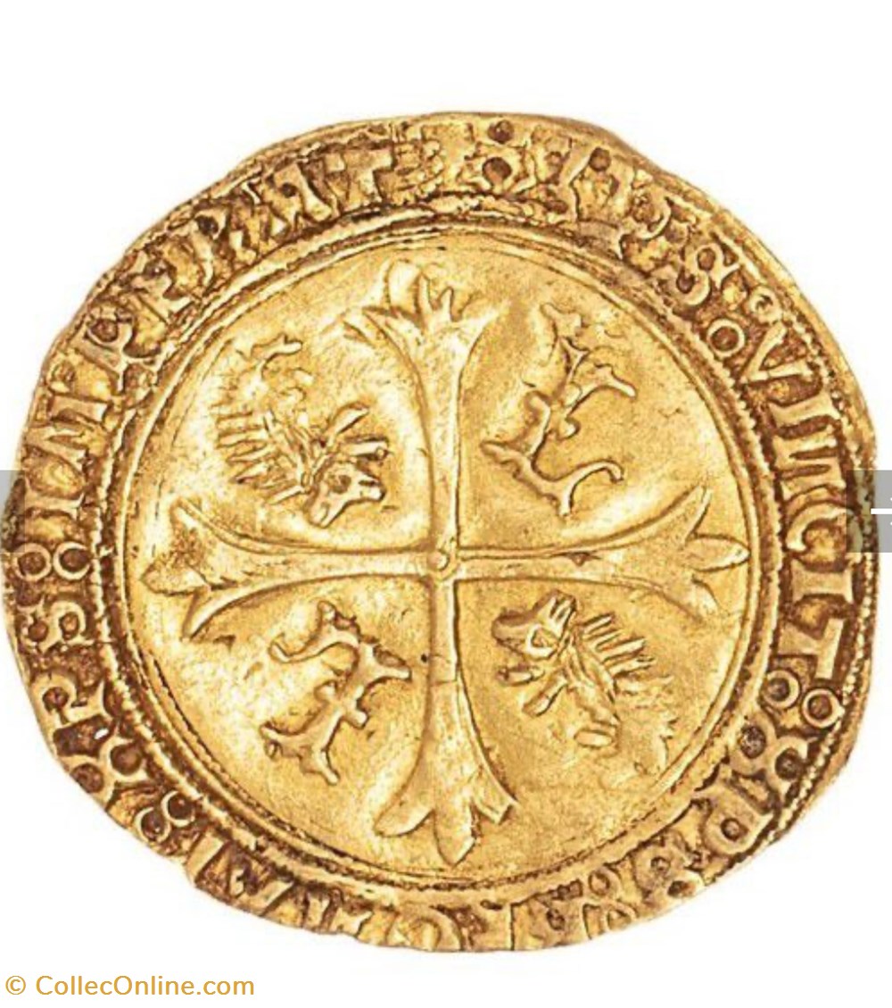 écu d'or dit Aux Porc Epics Louis XII Trésor de Châtillon sur Loire ( avant 1940 ) monnaies europe medievale france royales ecu or dit aux porc epics louis xii tresor de chatillon sur loire avant 1940
