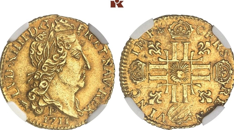 Demi Louis d'or Au Soleil Louis XIV 1711 P monnaies europe medievale france royales demi louis or au soleil louis xiv 1711 p
