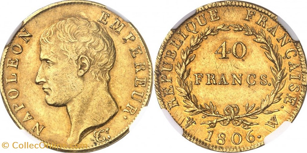 40 FRANCS OR NAPOLEON IER 1806 W NGC AU58+ monnaies 40 francs or napoleon ier 1806 w ngc au58
