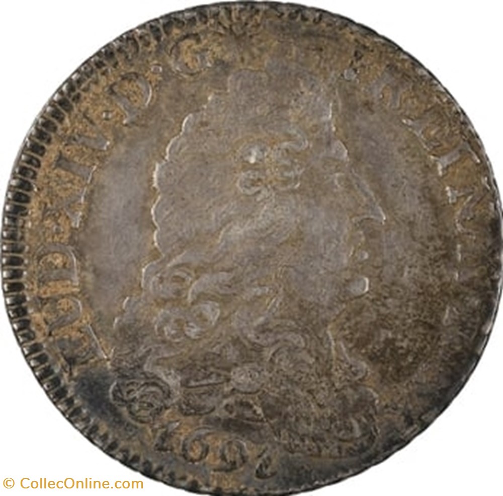 monnaies europe medievale france royales quart ecu argent dit aux 8l louis xiv 1691 p dijon ref
