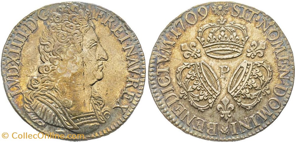 monnaies europe medievale france royales ecu aux trois couronnes louis xiv 1709 p dijon