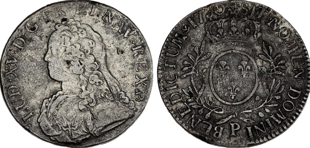 monnaies europe medievale france royales ecu aux branxhes oliviers louis xv 1730 p dijon