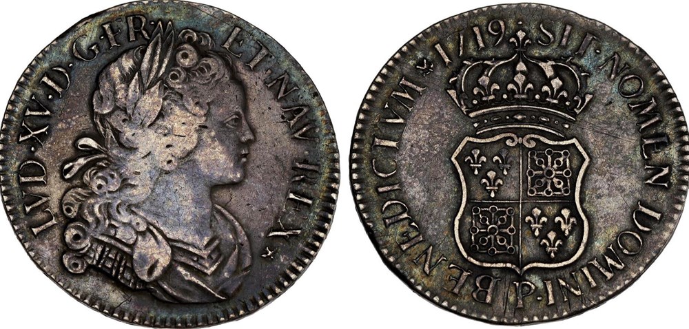 Écu de France-Navarre Louis XIV 1719 P DIJON monnaies europe medievale royales ecu de france navarre louis xiv 1719 p dijon