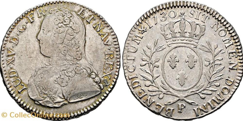 Demi écu aux branches d'Olivier 1730 P DIJON monnaies europe medievale france royales demi ecu aux branches olivier 1730 p dijon