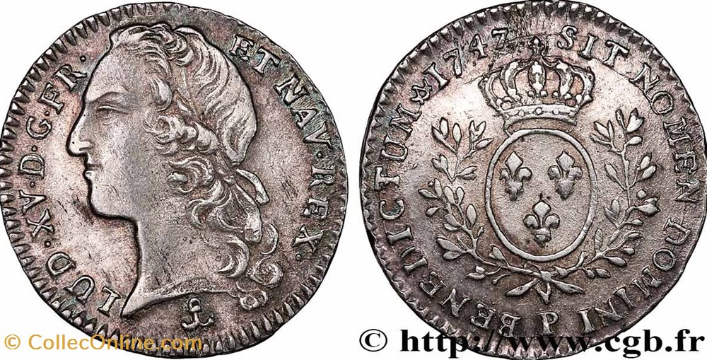 Dizième d'écu d'argent Louis XV dit au bandeau 1747 P DIJON monnaies europe medievale france royales dizieme ecu argent louis xv dit au bandeau 1747 p dijon