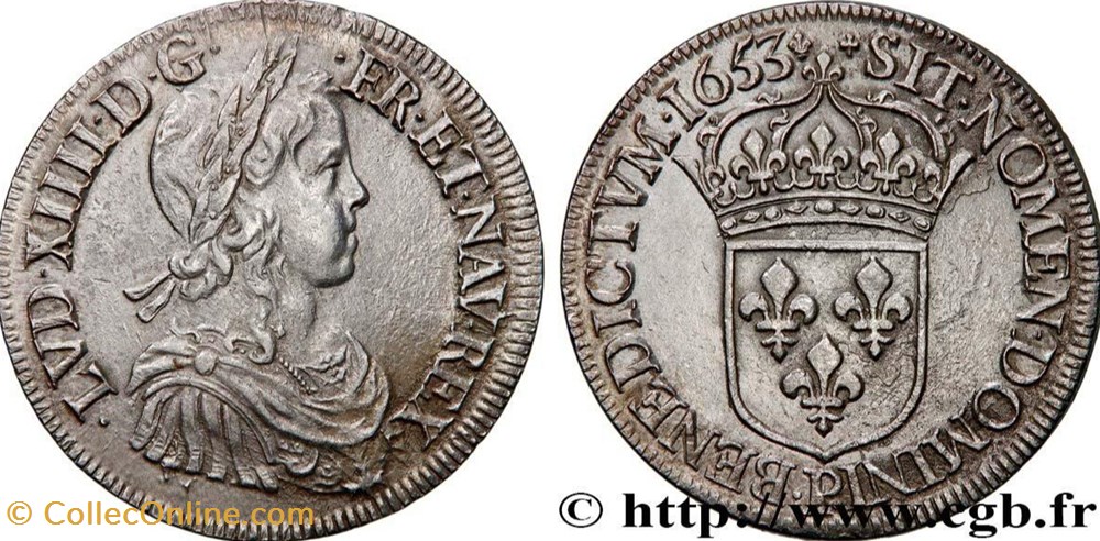 Ecu Louis XIV type Mêche Longue 1653 P DIJON monnaies europe medievale a france royales ecu louis xiv type meche longue 1653 p dijon