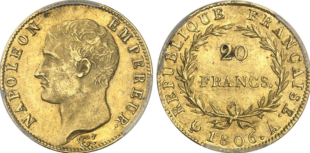 20 FRANCS OR 1806 A PARIS PCGS MS62 monnaies monde france 20 francs or 1806 a paris pcgs ms62