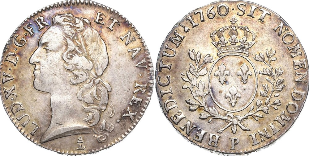 écu au bandeau Louis XV 1760 P DIJON monnaies europe medievale france royales ecu au bandeau louis xv 1760 p dijon