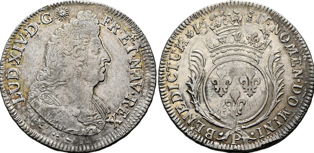 monnaies europe medievale france royales ecu aux palmes louis xiv 1695 p reformation