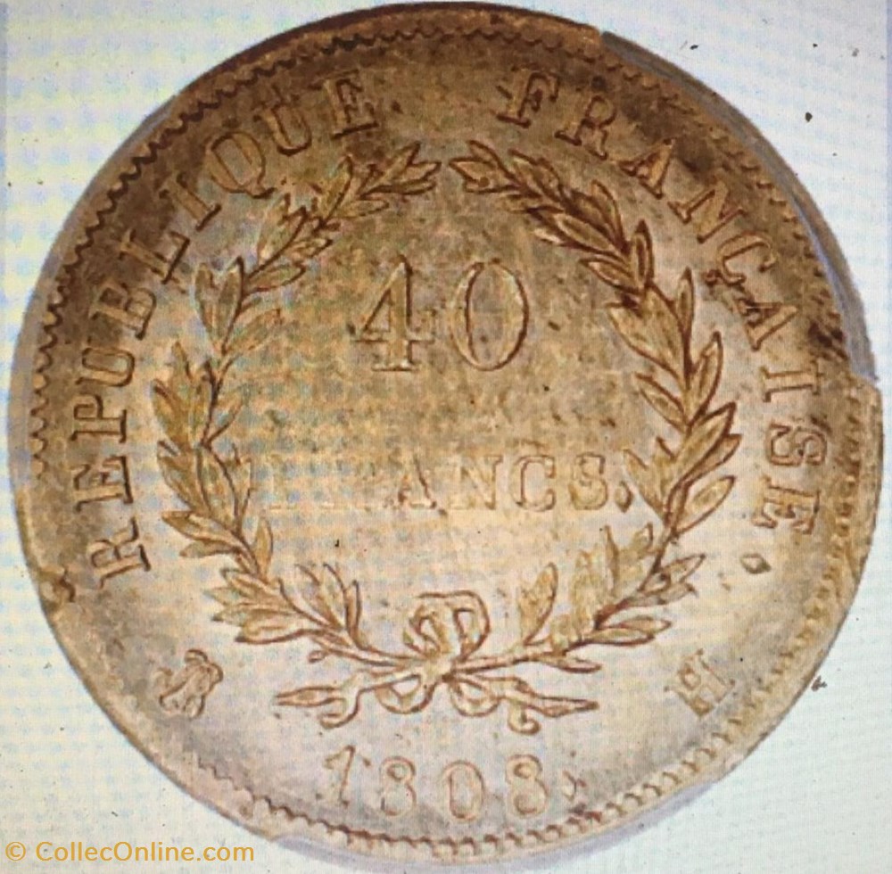 40 FRANCS OR NAPOLEON IER 1808 H La Rochelle PCGS MS62 monnaies 40 francs or napoleon ier 1808 h la rochelle pcgs ms62