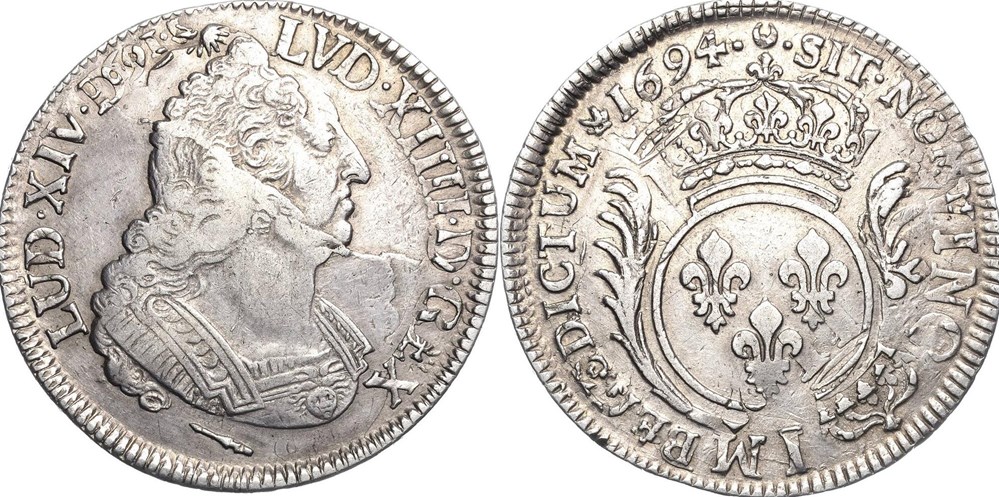 écu aux palmes Louis XIV 1694 P DIJON monnaies europe medievale france royales ecu aux palmes louis xiv 1694 p dijon