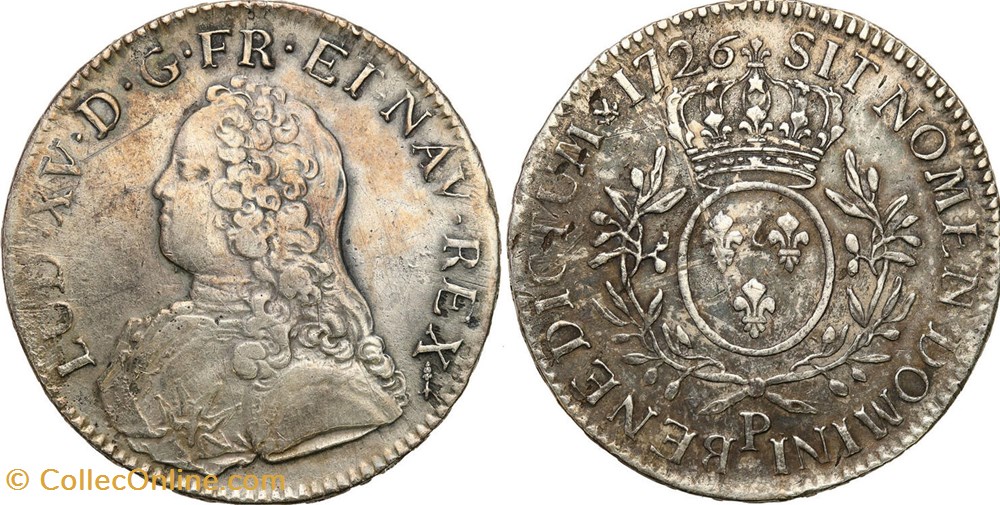 monnaies europe medievale france royales ecu louis xv dit aux branches olivier 1726 p dijon
