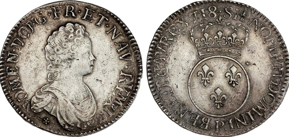 écu Louis XV 1718 P DIJON " Vertugadin " monnaies europe medievale france royales ecu louis xv 1718 p dijon vertugadin