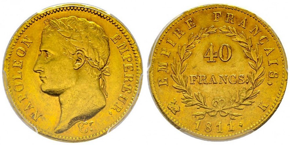 40 FRANCS OR NAPOLEON IER 1811 K BORDEAUX PCGS AU55 monnaies 40 francs or napoleon ier 1811 k bordeaux pcgs au55