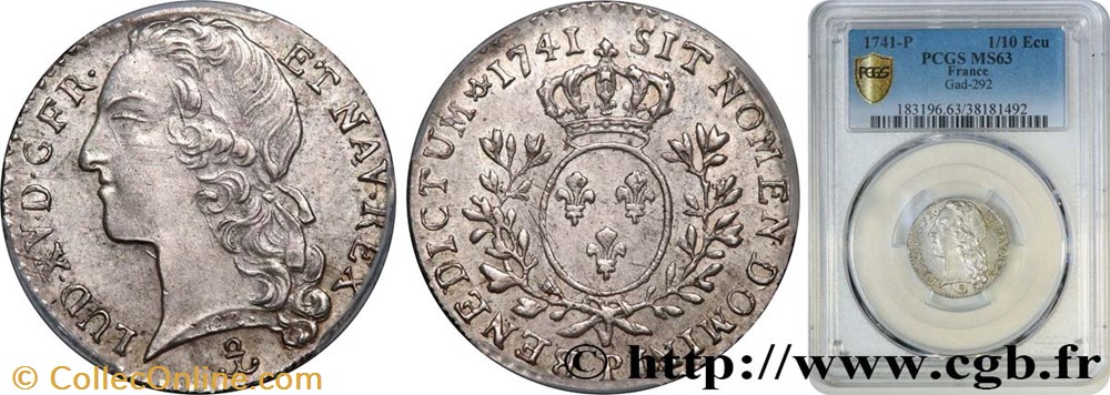 1/10 écu au Bandeau 1741 P DIJON monnaies europe medievale france royales 1 10 ecu au bandeau 1741 p dijon