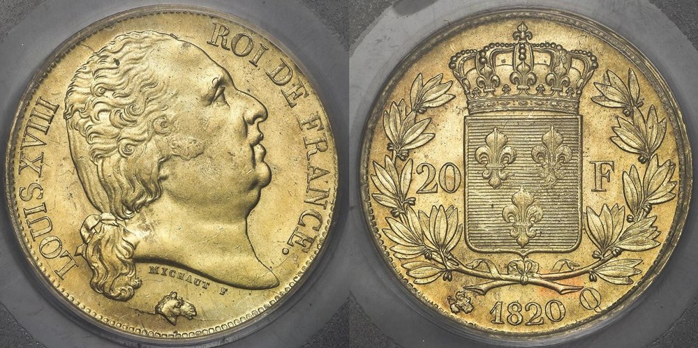 20 francs Or 1820 Q PERPIGNAN PCGS MS63 monnaies 20 francs or 1820 q perpignan pcgs ms63