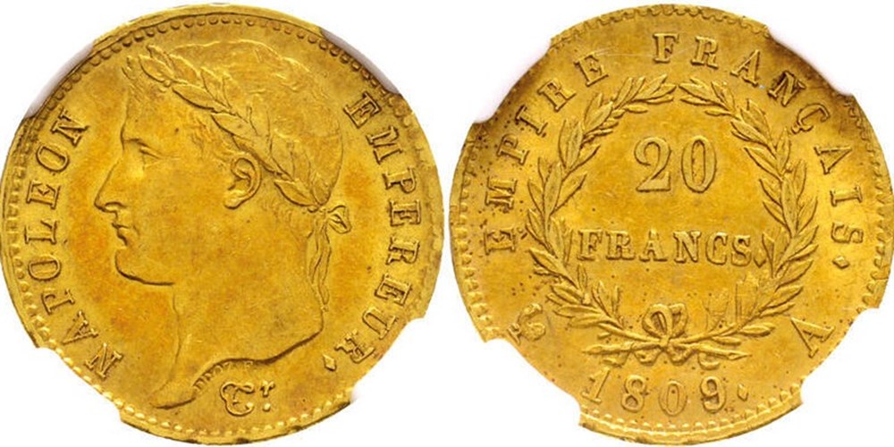 20 FRANCS OR NAPOLEON IER 1809 A PARIS NGC MS62 monnaies monde france 20 francs or napoleon ier 1809 a paris ngc ms62