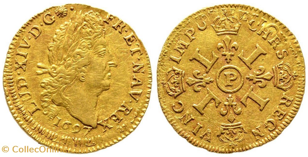 monnaies europe medievale france royales demi louis or type dit aux quatre l 1697 p dijon