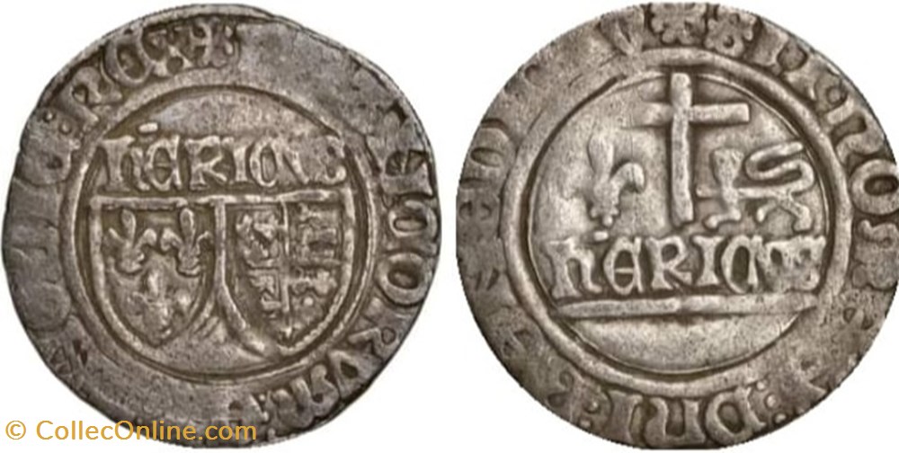 Grand Blanc Aux Ecus Henry VI AUXERRE var. revers " BENEDICTU " monnaies europe medievale france royales grand blanc aux ecus henry vi auxerre var revers benedictu