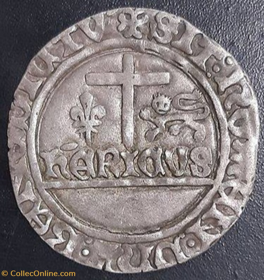 Grand Blanc Aux Ecus Henry VI AUXERRE var. revers " BENEDICTU " monnaies europe medievale france royales grand blanc aux ecus henry vi auxerre var revers benedictu