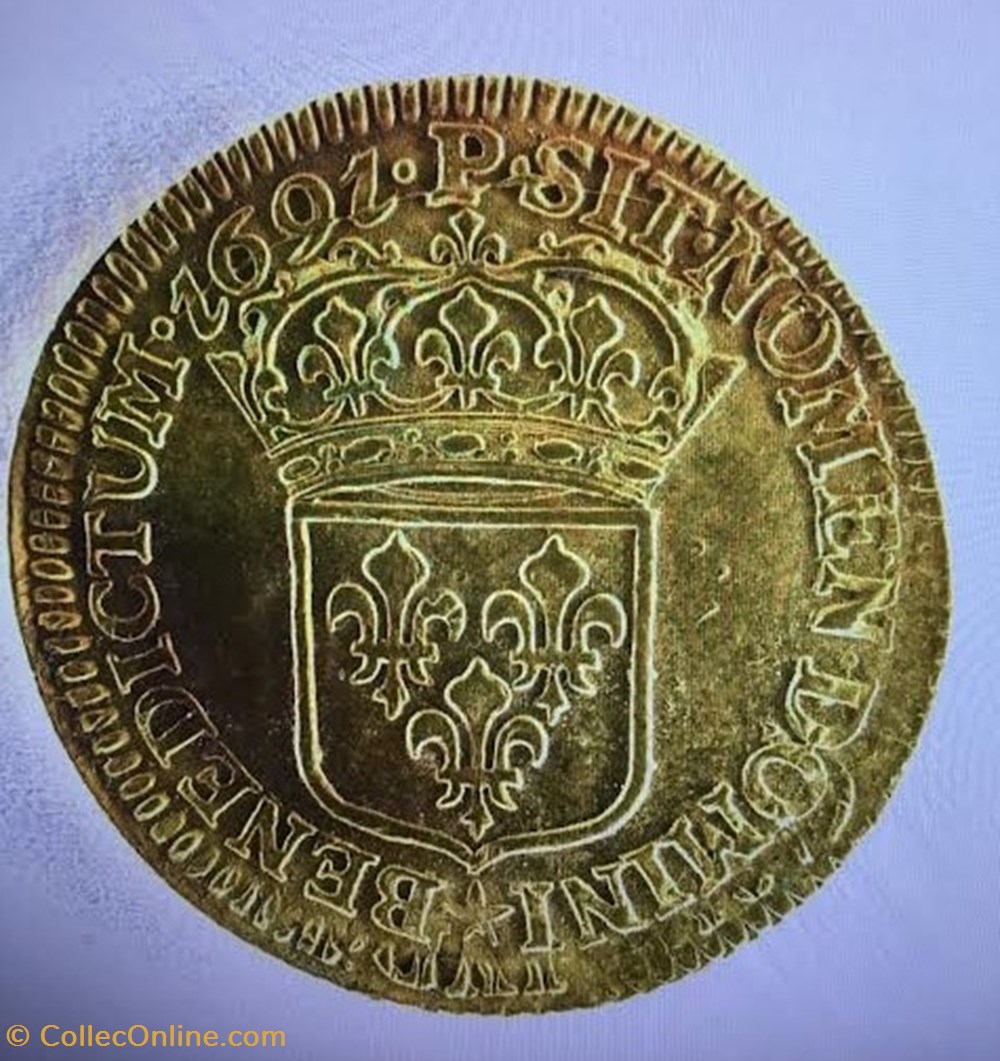 monnaies europe medievale france royales louis or louis xiv dit a ecu tresor de plozevet 1691 p dijon flan reforme