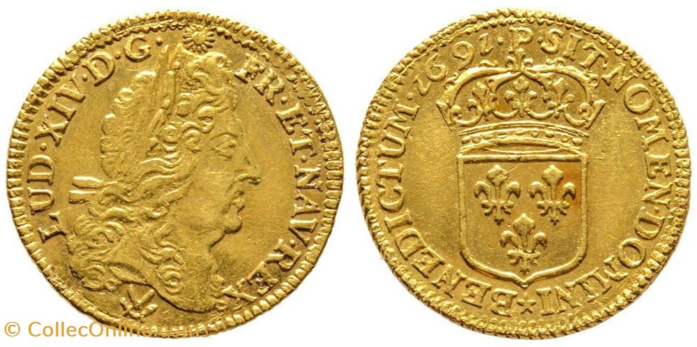 Demi Louis d'or Type à L'écu Louis XIV 1691 P DIJON réformation monnaies europe medievale france royales demi louis or type a ecu louis xiv 1691 p dijon reformation