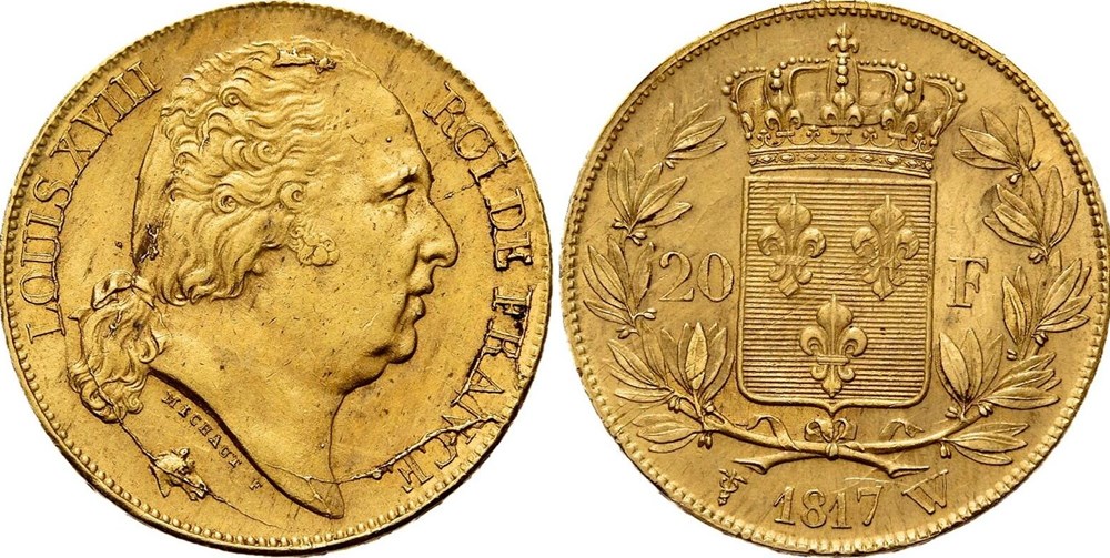 20 francs Or 1817 W LILLE monnaies 20 francs or 1817 w lille