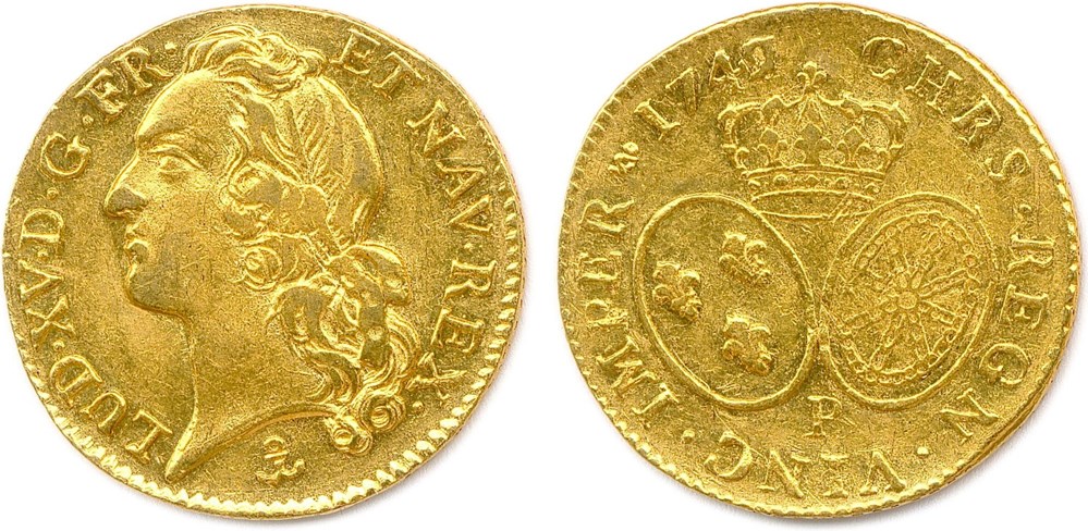 Louis d'or Louis XV Au Bandeau 1749/7 P DIJON monnaies europe medievale france royales louis or louis xv au bandeau 1749 7 p dijon