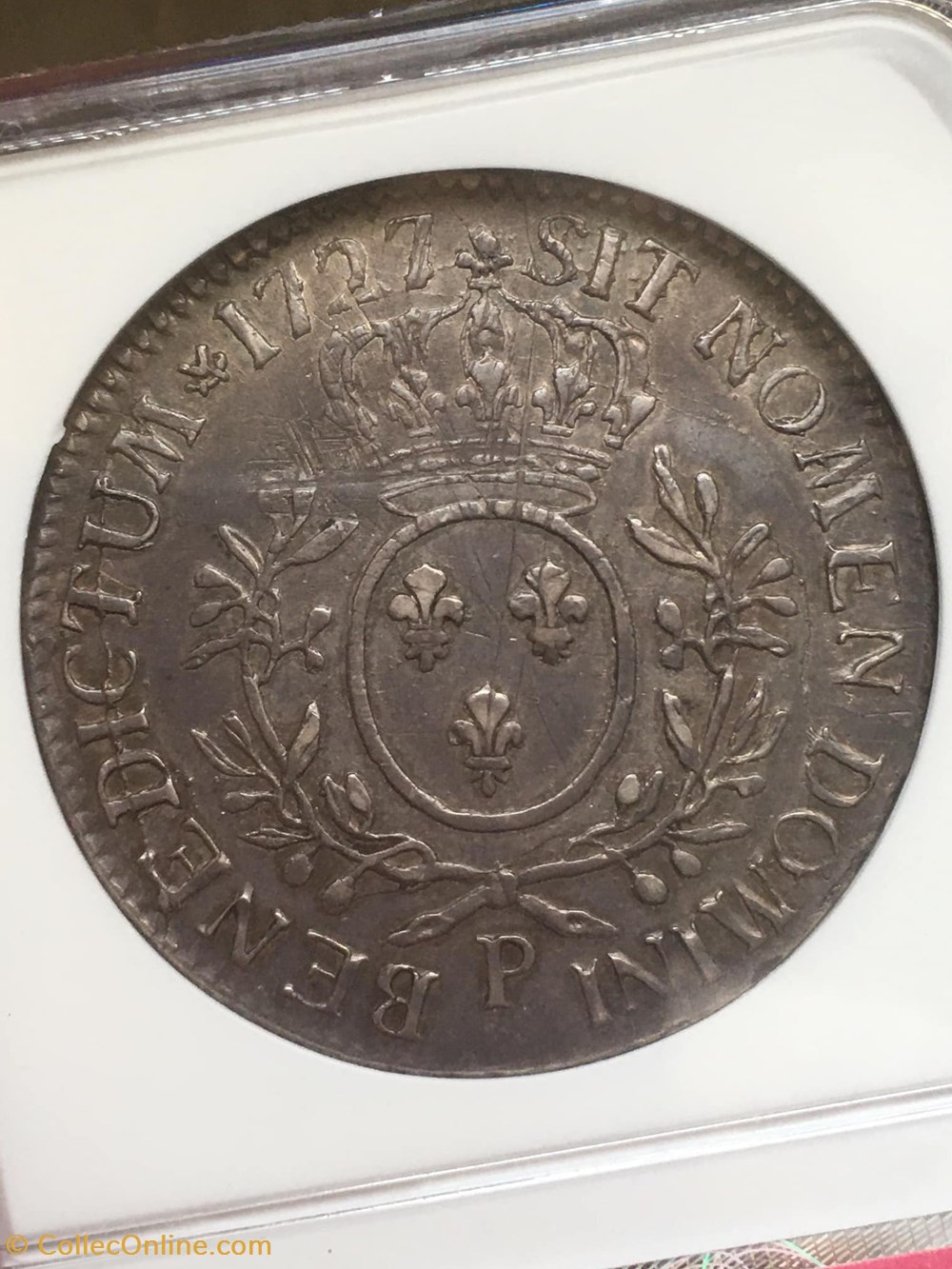 Ecu d'argent Louis XV aux branches d'olivier 1727 P DIJON NGC AU58 EX GRUNDY COLLECTION monnaies europe medievale france royales ecu argent louis xv aux branches olivier 1727 p dijon ngc au58 ex grundy collection