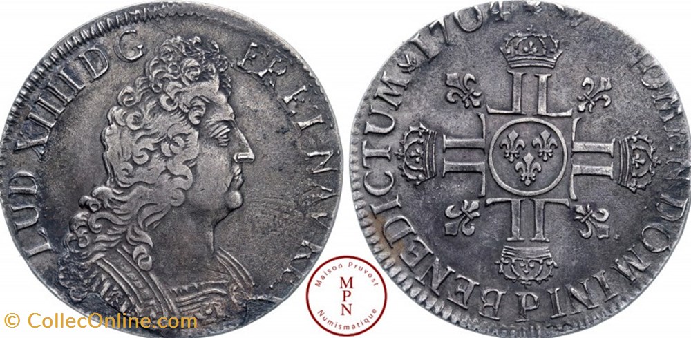 Ecu d'argent Louis XIV 1704 P DIJON dit aux 8L réformation monnaies europe medievale france royales ecu argent louis xiv 1704 p dijon dit aux 8l reformation