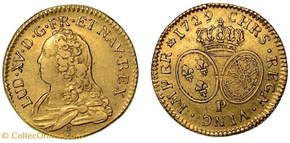 monnaies europe medievale france royales louis or louis xv aux lunettes 1729 p dijon