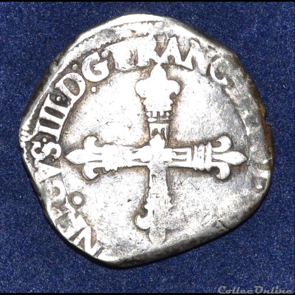 HENRI III Quart d'écu, croix de face 1586 Nantes monnaie france royale henri iii quart ecu croix de face 1586 nantes