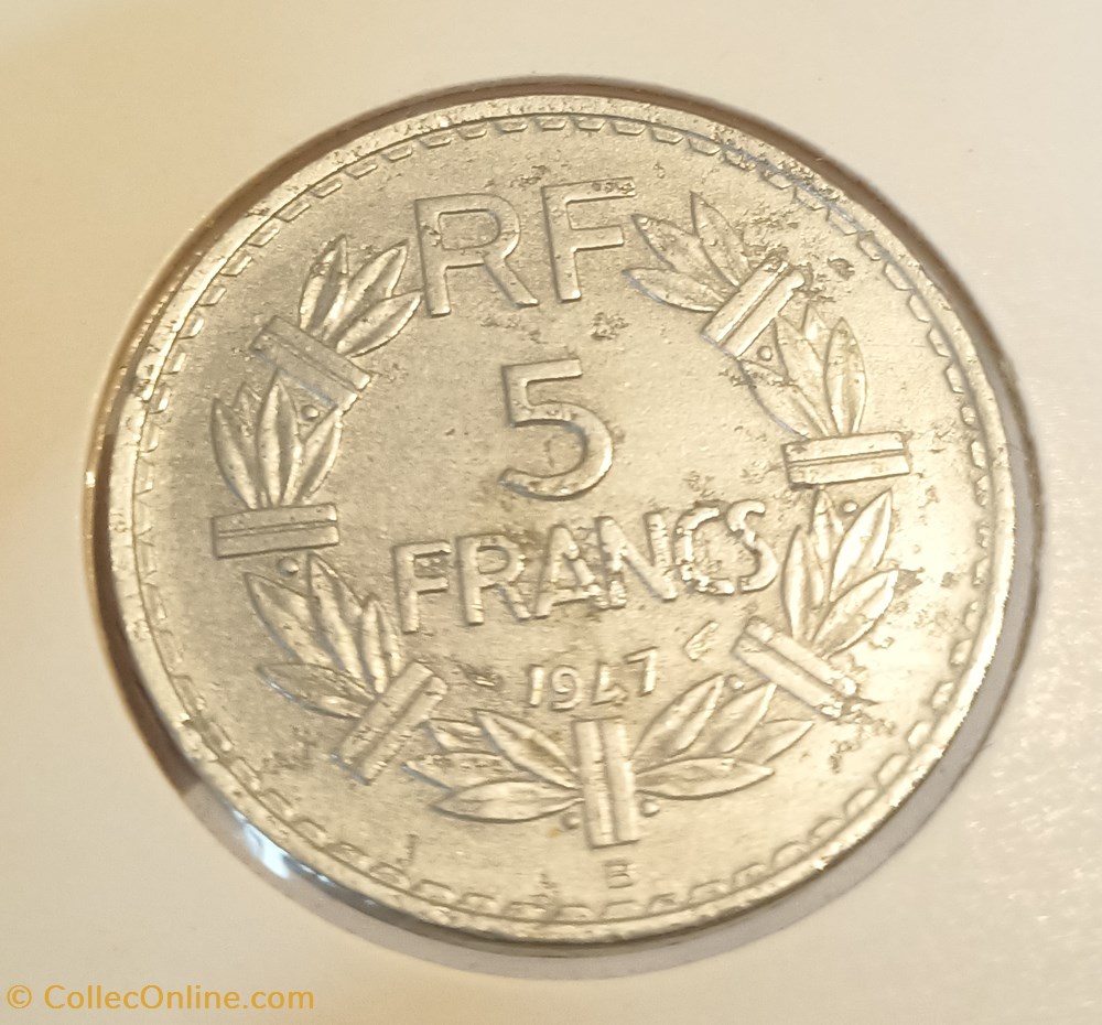 5 francs lavrillier alu 1947B "9 ouvert" monnaies france modernes 5 francs lavrillier alu 1947b 9 ouvert
