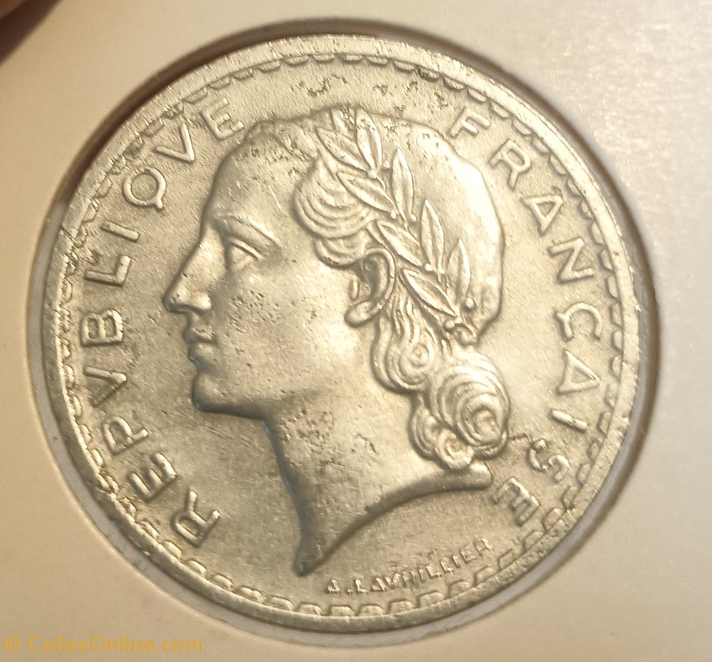 5 francs lavrillier alu 1947B "9 ouvert" monnaies france modernes 5 francs lavrillier alu 1947b 9 ouvert