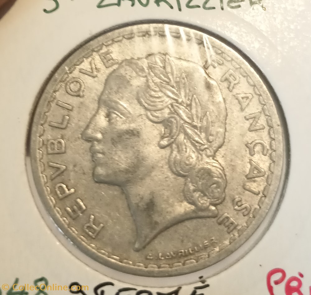 5 francs lavrillier alu 1948 "9 fermé" monnaies france modernes 5 francs lavrillier alu 1948 9 ferme
