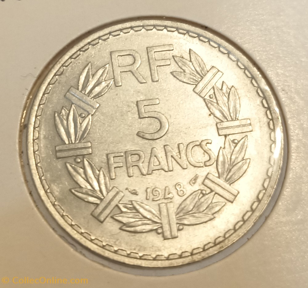 5 francs lavrillier alu 1948 "9 ouvert" monnaies france modernes 5 francs lavrillier alu 1948 9 ouvert