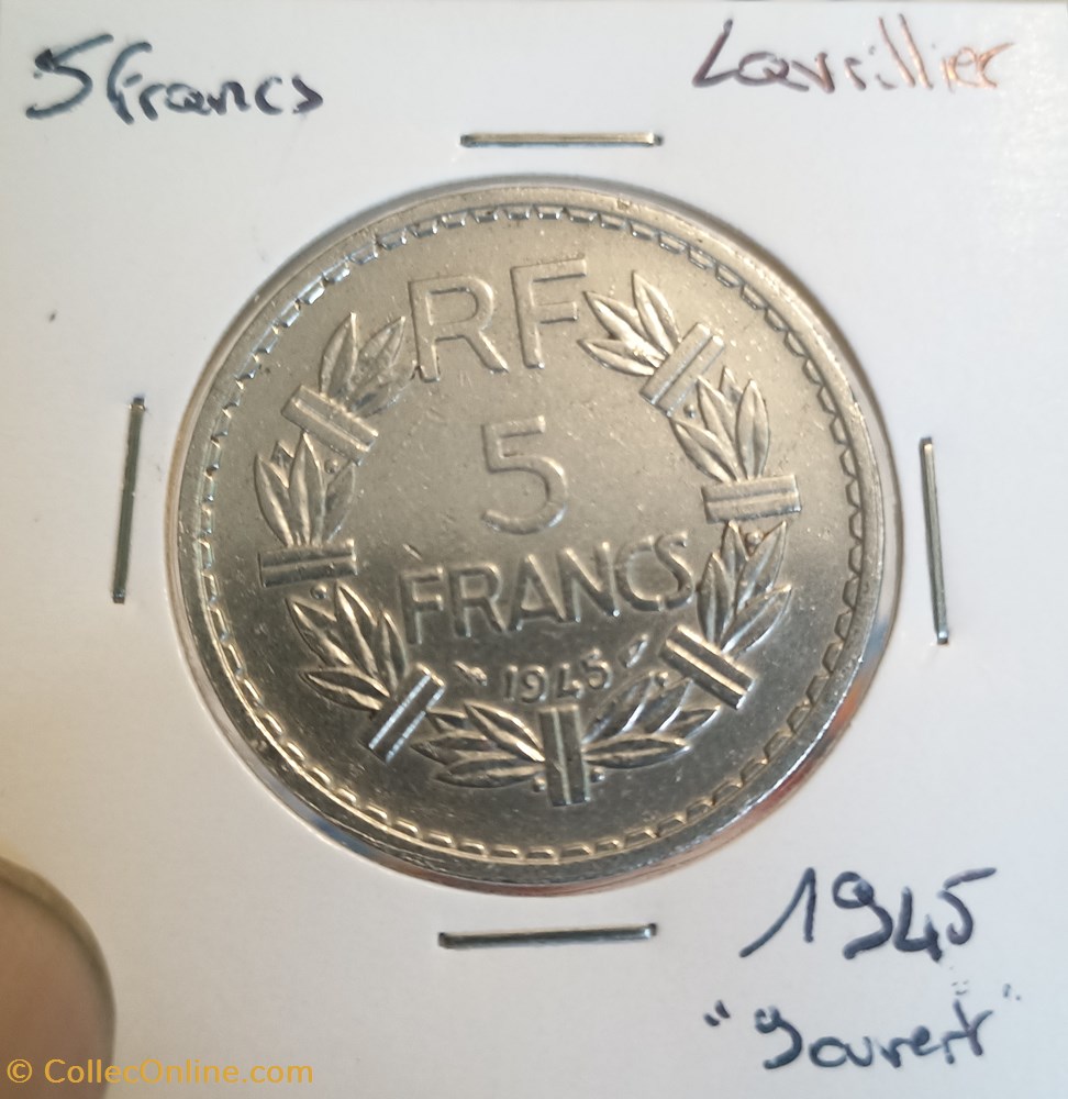 monnaies france modernes 5 francs lavrillier alu 1945 9 ouvert
