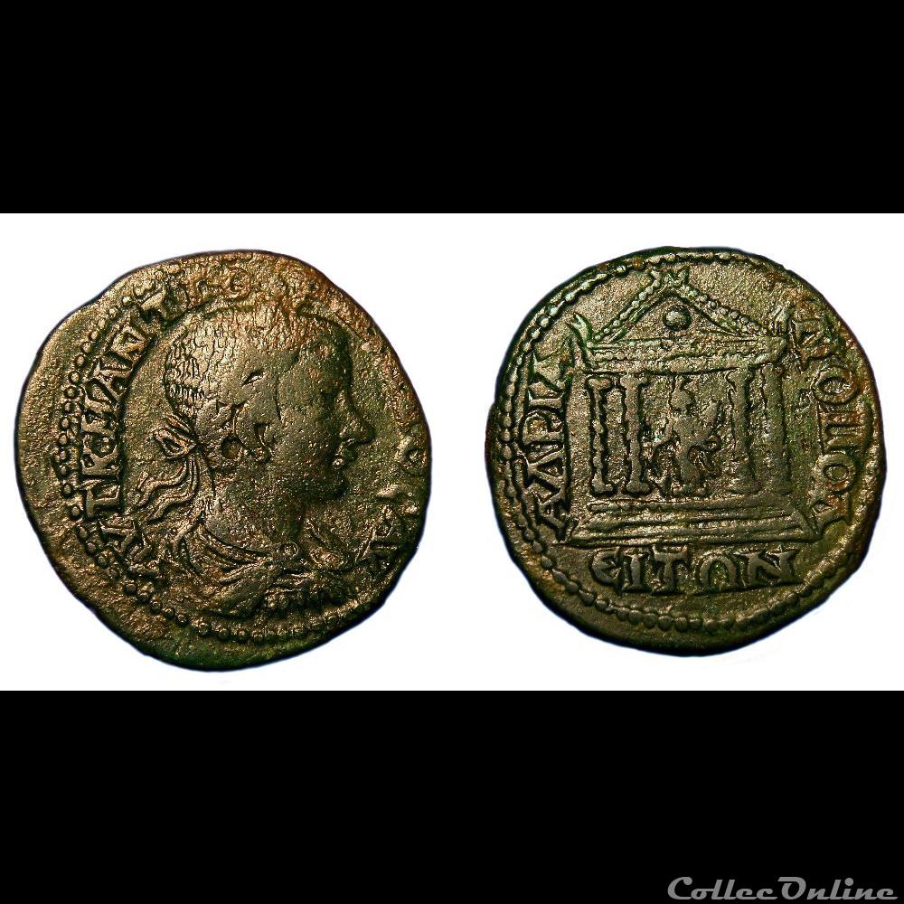 Gordien III / Hadrianopolis, Thrace / Temple 4 monnaies antiques romaines provinciales gordien iii hadrianopolis thrace temple