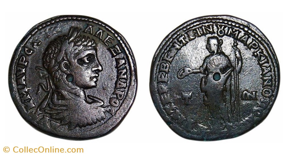 Alexandre Sévère / Marcianopolis, Mésie Inférieure / Héra monnaie antique av jc ap romaine provinciale alexandre severe marcianopolis mesie inferieure hera