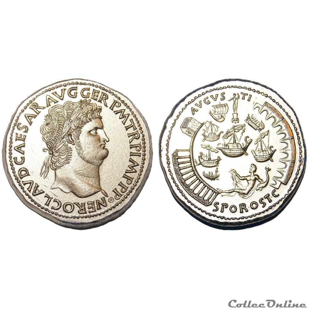 Reproduction Sesterce Néron / Port d'Ostie monnaie antique romaine reproduction sesterce neron port ostie