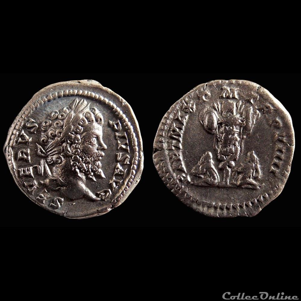 monnaie antique av jc a ap romaine imperiale denier de septime severe revers trophee ric 176