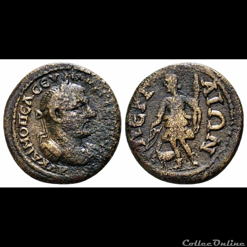 Macrin / Perge, Pamphylie / Artémis / Extrêmement rare et non publiée monnaie antique av jc ap romaine provinciale macrin perge pamphylie artemis extremement rare et non publiee