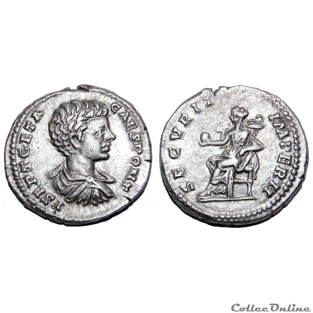 Denier de Geta / Revers Securitas / RIC.20b monnaie antique av jc ap romaine imperiale denier de geta revers securitas ric 20b