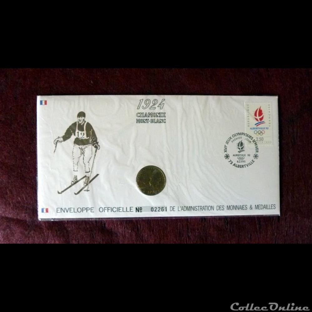 ALBERTVILLE 92 - Enveloppe avec medaille. timbre france diver albertville 92 enveloppe avec medaille