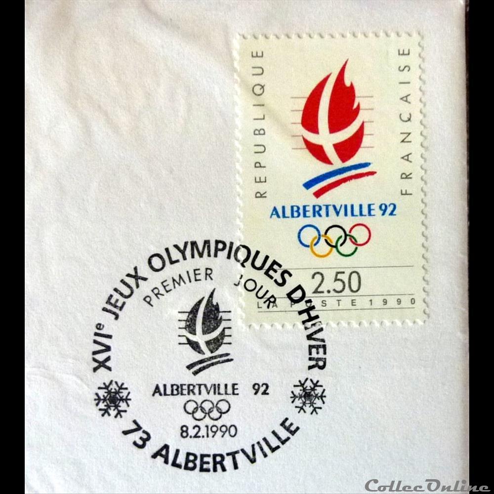 ALBERTVILLE 92 - Enveloppe avec medaille. 3 timbre france diver albertville 92 enveloppe avec medaille
