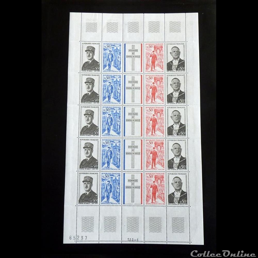 timbre france diver bloc feuillet de de gaulle en francs francais