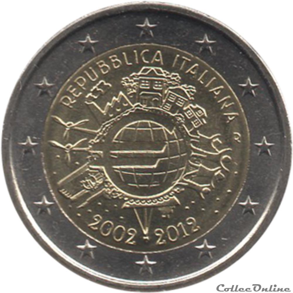 Italie - 2012 : 10e anniversaire de l'introduction des billets et des pièces en euro monnaie italie 2012 10e anniversaire de introduction des billets et des pieces en euro