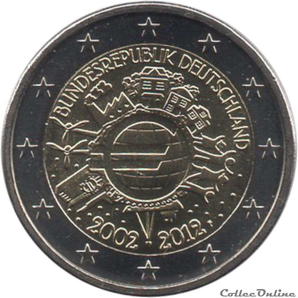 Allemagne - 2012 : 10e anniversaire de l'introduction des billets et des pièces en euro monnaie allemagne 2012 10e anniversaire de introduction des billets et des pieces en euro