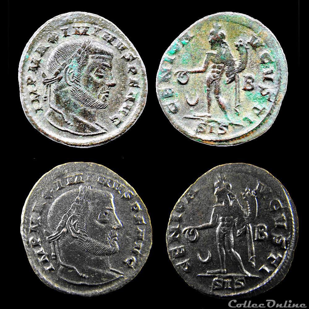 MAXIMIN II - GENIO AVGVSTI /croissant/B/SIS monnaie antique jc ap romaine maximin ii genio avgvsti croissant b sis