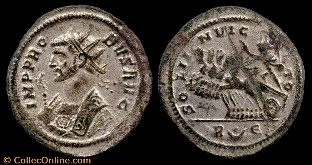 017 - Probus - SOLI INVICTO //R croissant surmonté d'un point Σ monnaie antique av jc ap romaine republicaine imperiale 017 probus soli invicto r croissant surmonte un point